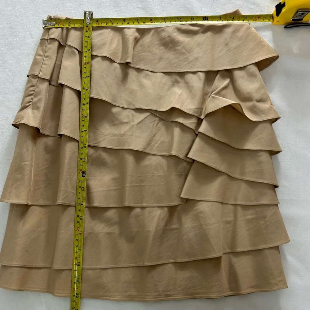 Ralph Lauren Black Label Silk Ruffle Skirt‎ Gold Beige Silk Lined Women’s 6 EUC